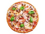 Пица с домашно тесто, доматен сос, шунка, гъби и моцарела